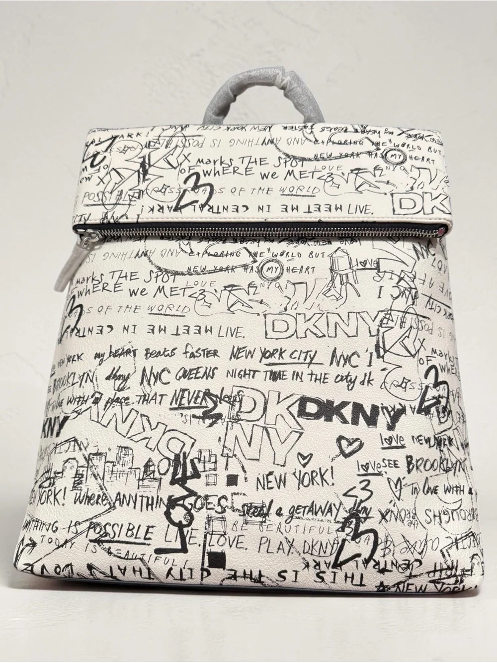 DKNY White and Black Graffiti Print Backpack